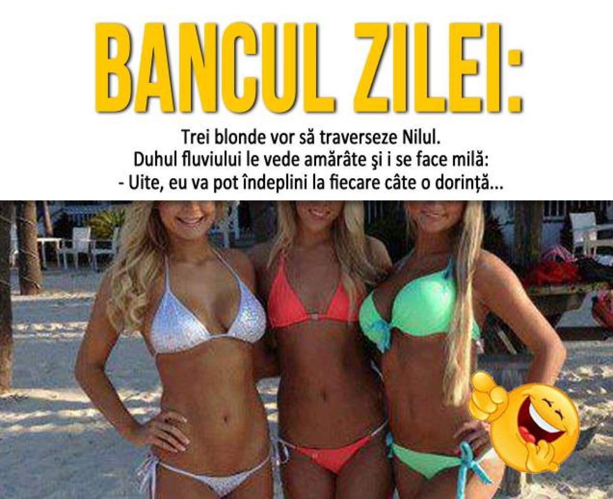 Bancul zilei / Trei blonde vor să traverseze Nilul. Duhul fluviului le vede amărâte şi...