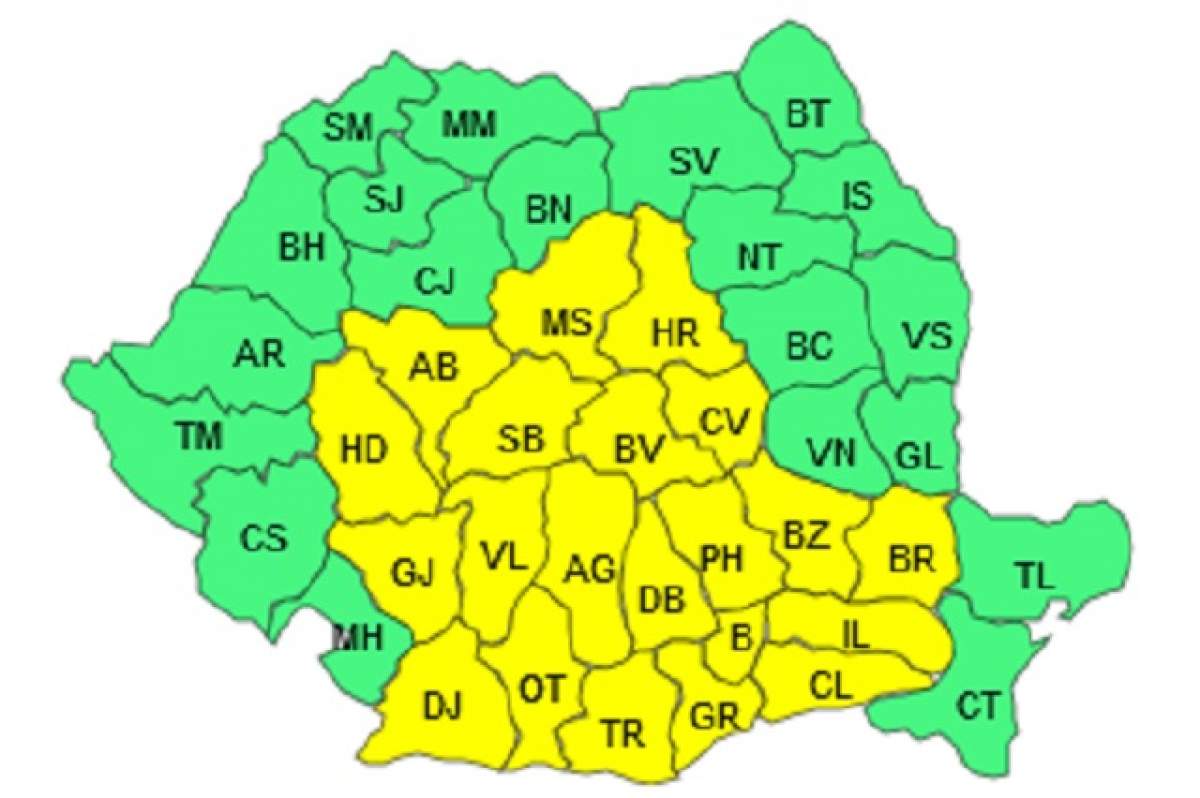 ATENŢIONARE METEO: Cod GALBEN de GER