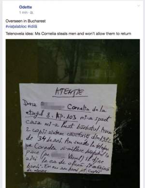 FOTO / Vecina i-a furat bărbatul! Ce mesaj a lipit în scara blocului femeia înşelată