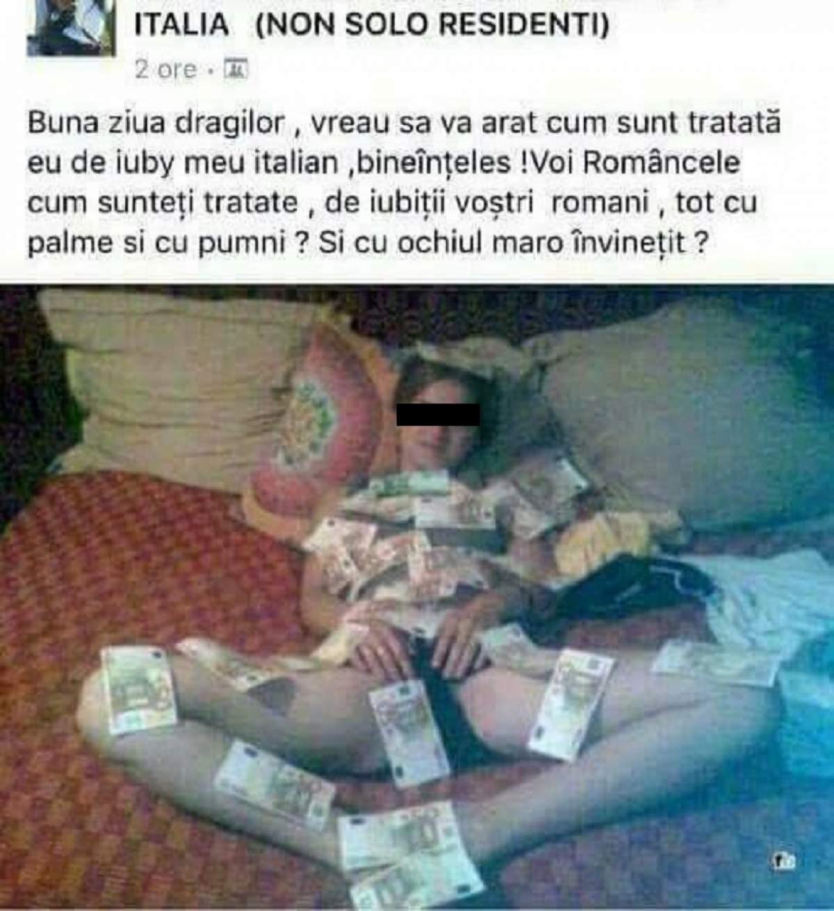 FOTO / Piţipoanca "îmbrăcată" în bani se laudă cu iubitul italian: "Voi, româncele, sunteţi tratate cu palme şi cu pumni?"