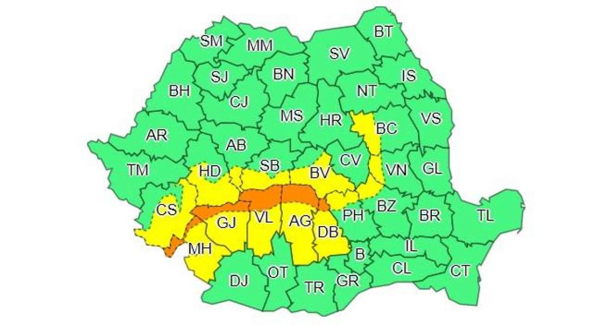 UPDATE / ALERTĂ METEO! Cod galben şi portocaliu de ploi însemnate cantitativ pentru 14 judeţe