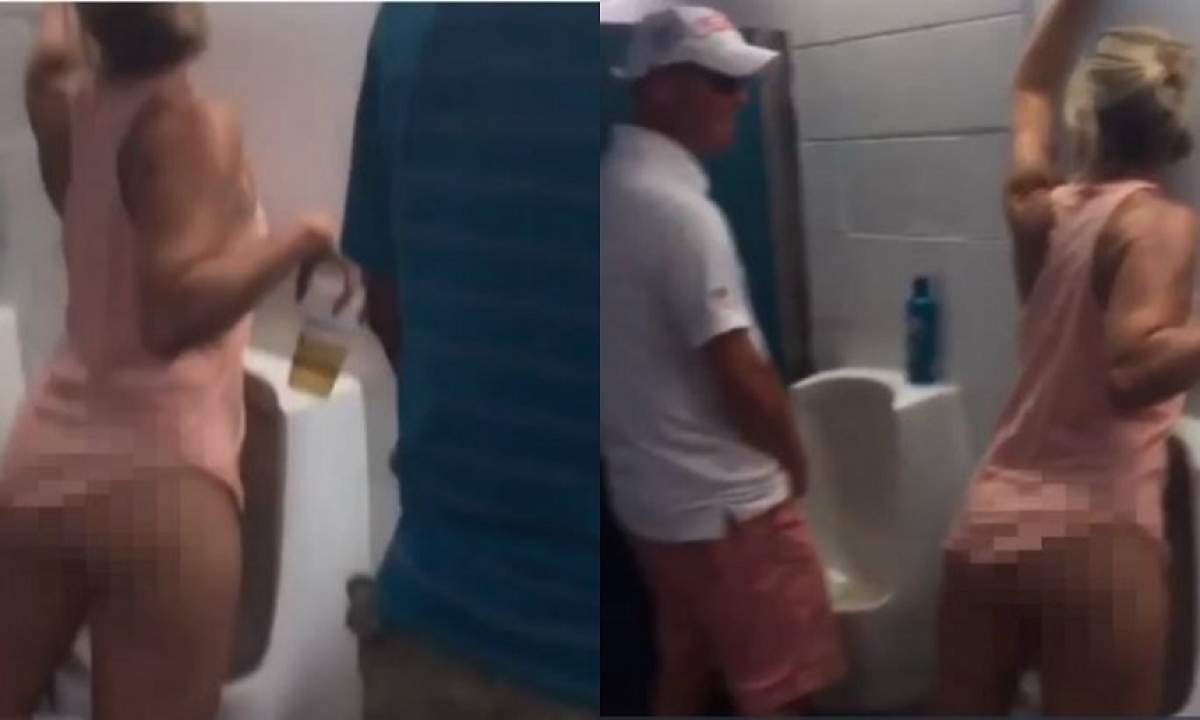 VIDEO / Băutura i-a luat mințile! O femeie a intrat în toaleta bărbaților și-a dat pantalonii jos, iar ce a urmat a ajuns viral