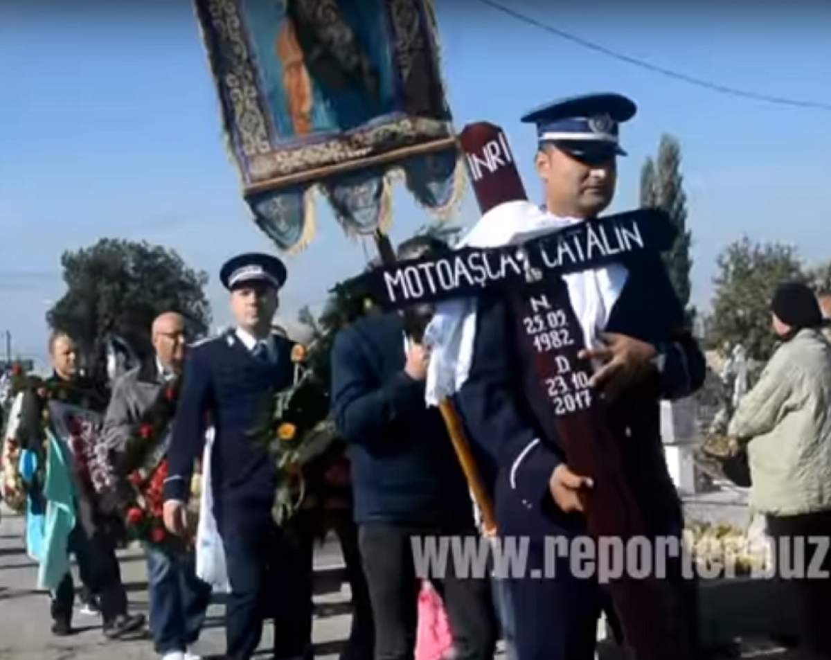 VIDEO / Imagini tulburătoare de la înmormântarea poliţistului Cătălin Motoaşcă! Soţia însărcinată abia se mai ţinea pe picioare