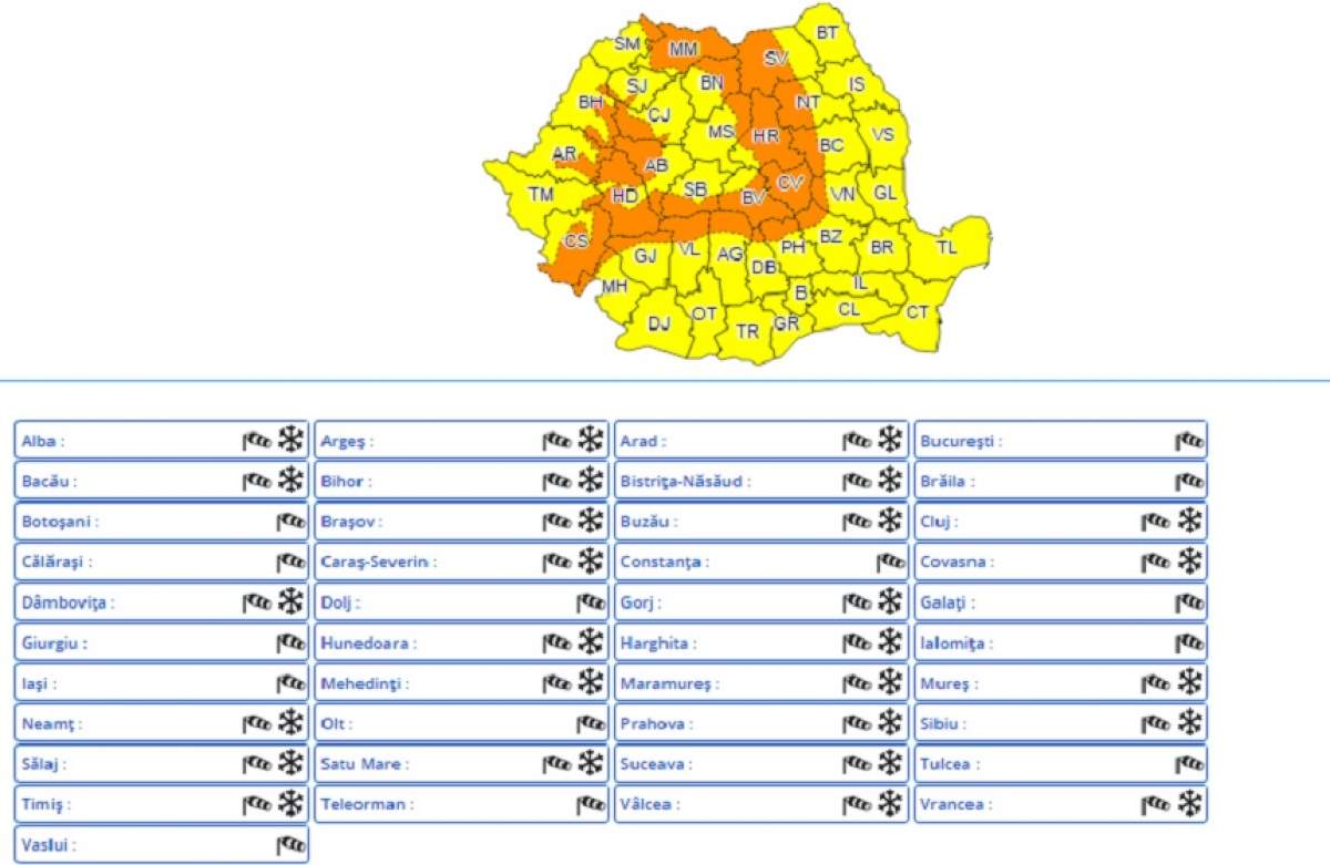 Urgie în România. ANM a emis COD PORTOCALIU de NINSORI