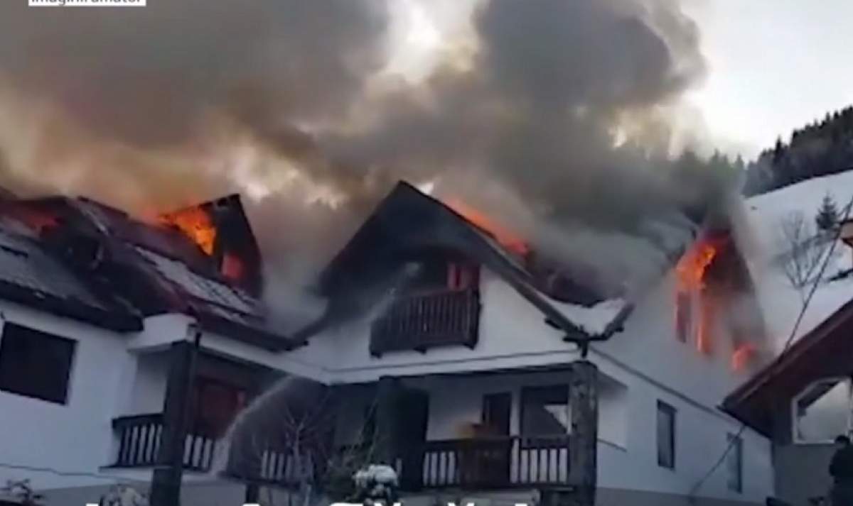 VIDEO / Incendiu puternic! O pensiune din Moeciu de Sus a fost mistuită de flăcări