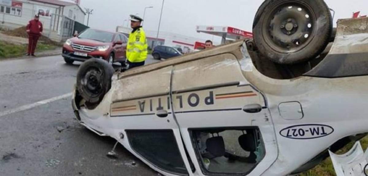 Accident îngrozitor în Argeș! O mașină de poliție a fost spulberată de un autoturism. Un polițist este rănit grav la cap