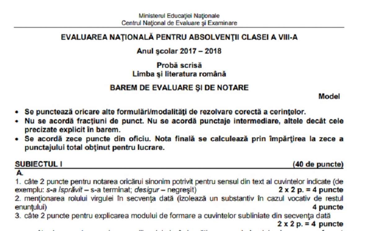 Toți elevii de clasa a VIII-a trebuie să știe! Modelele OFICIALE de SUBIECTE la Evaluarea Națională 2018