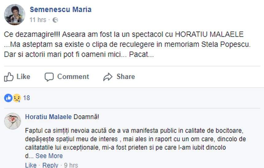 Cum a putut să răspundă Horaţiu Mălăele, după ce a fost acuzat că nu a ţinut un moment de reculegere pentru Stela Popescu