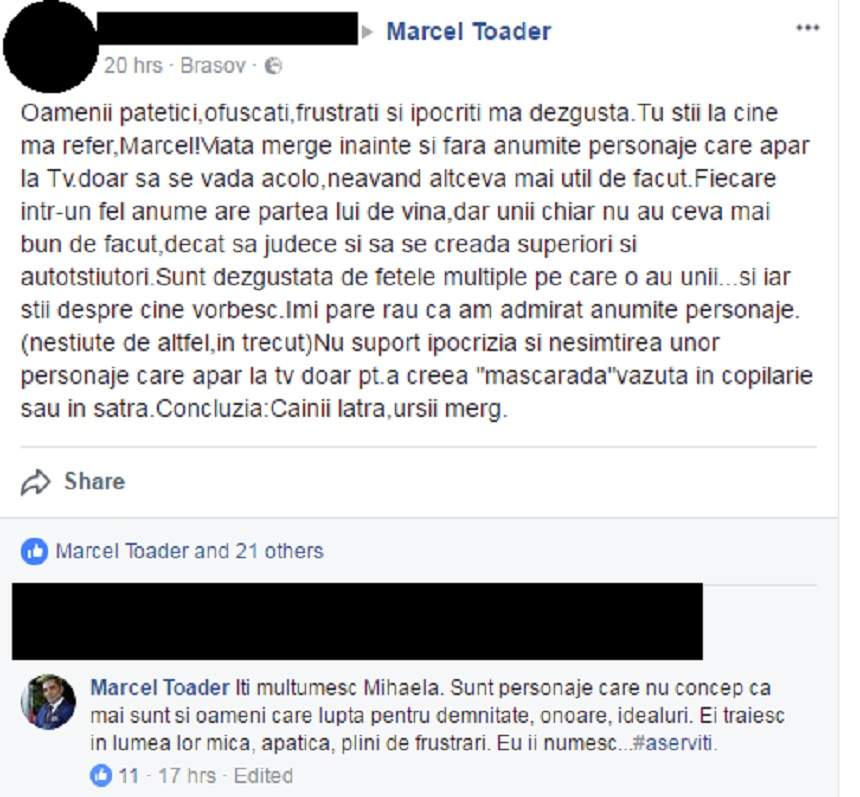 Mesajul emoționant pe care l-a primit Marcel Toader din partea unei femei: "Sunt dezgustată de fețele multiple pe care o au unii". Cum a reacționat fostul afacerist