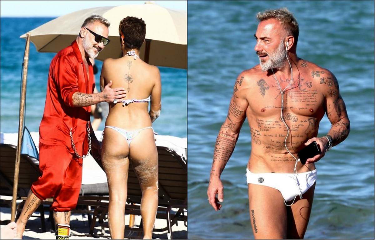 FOTO / Gianluca Vacchi a făcut furori pe plajă! Milionarul excentric, surprins alături de o femeie misterioasă şi... flască