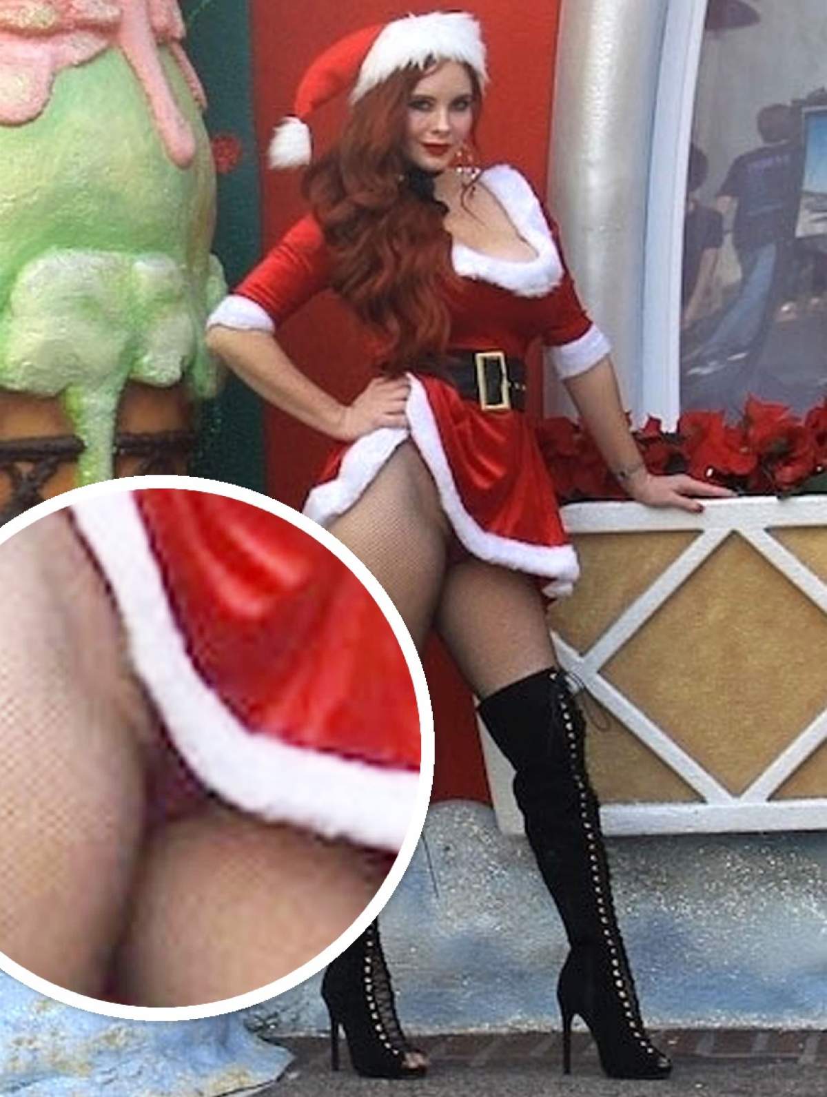 FOTO / Nu-şi cunoaşte limitele! Sexy-crăciuniţa cu "gogoşica" la vedere, în public!