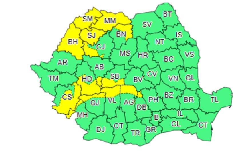 Atenţionare meteo! Cod GALBEN de ploi, vânt şi ninsori în mai multe județe din țară