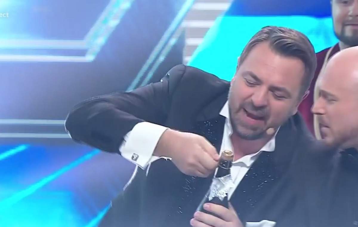 VIDEO / Horia Brenciu, pe jos, la propriu, de bucurie! Reacţia incredibilă a juratului "X Factor", în momentul desfacerii şampaniei