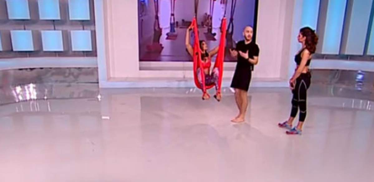 VIDEO / Raluca Dumitru şi Natalia Mateuţ, demonstraţie spectaculoasă de Aerial Yoga în direct, la tv