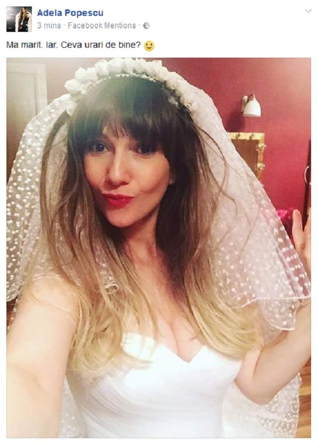 FOTO / Adela Popescu, din nou în rochie de mireasă! "Mă mărit. Iar. Ceva urări de bine?"