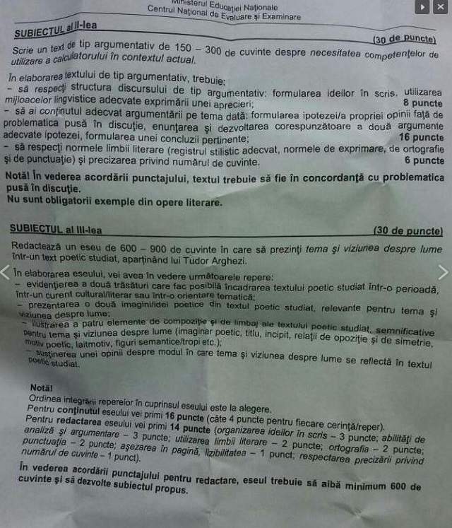 SUBIECTELE la SIMULAREA la EVALUAREA NAŢIONALĂ și la BACAUALREAT 2017