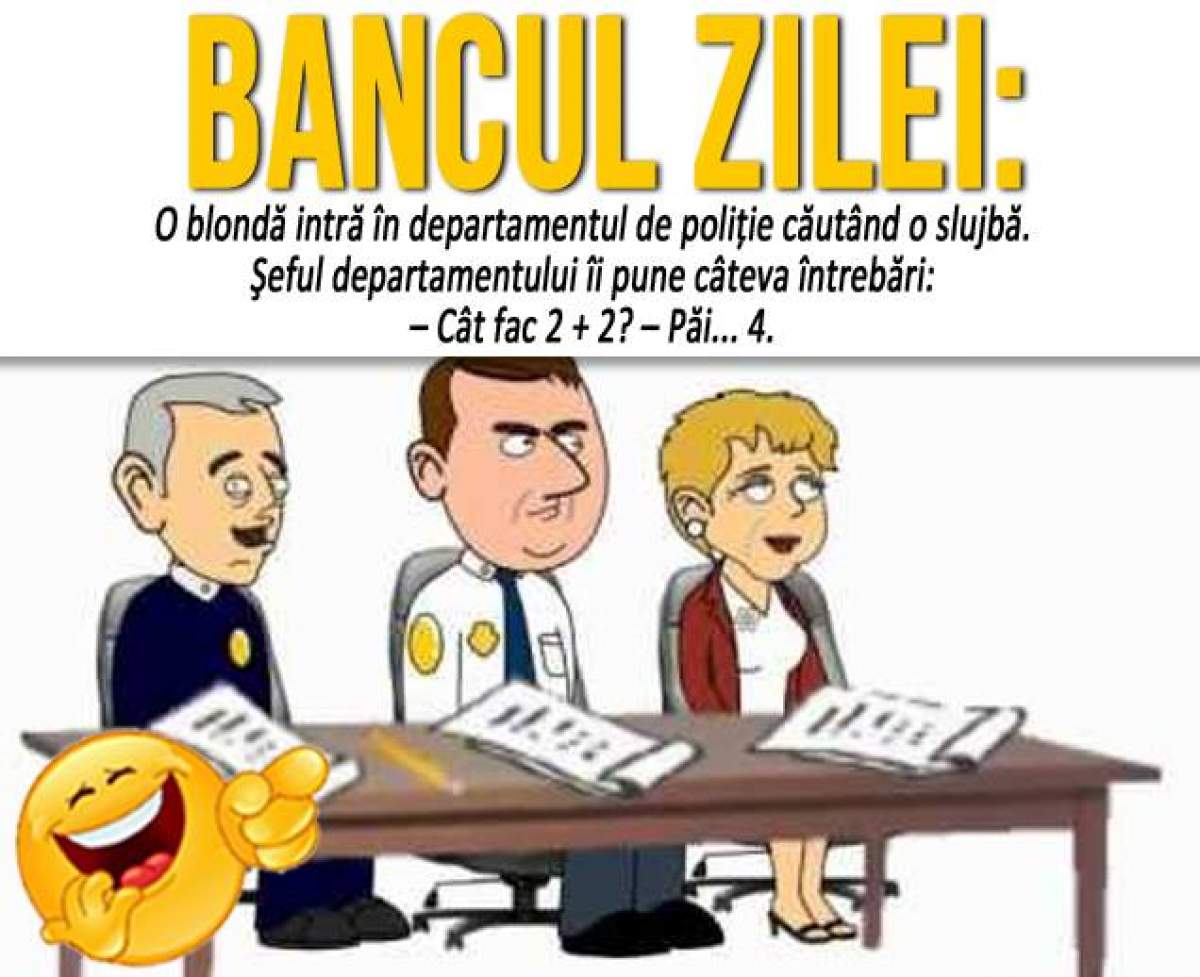 BANCUL ZILEI - JOI:  O blondă intră în departamentul de poliţie căutând o slujbă...