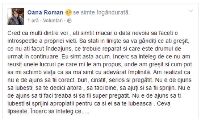 FOTO / Oana Roman, din nou probleme în viața personală: "Încerc să înțeleg de ce nu am reușit"