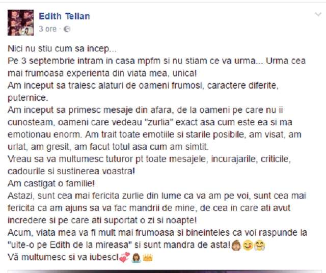 Edith, mărturii după ce a câștigat marele premiu de la "Mireasă pentru fiul meu": "Am greșit, am făcut totul așa cum am simțit"