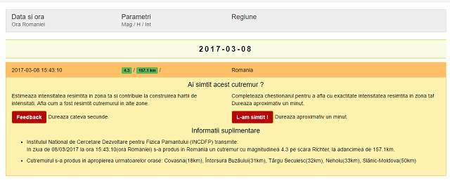 Cutremur de 4,3 grade pe Richter, în România