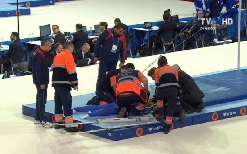 Panică la Europenele de gimnastică! Un sportiv român s-a accidentat grav şi a fost scos pe targă din sală!