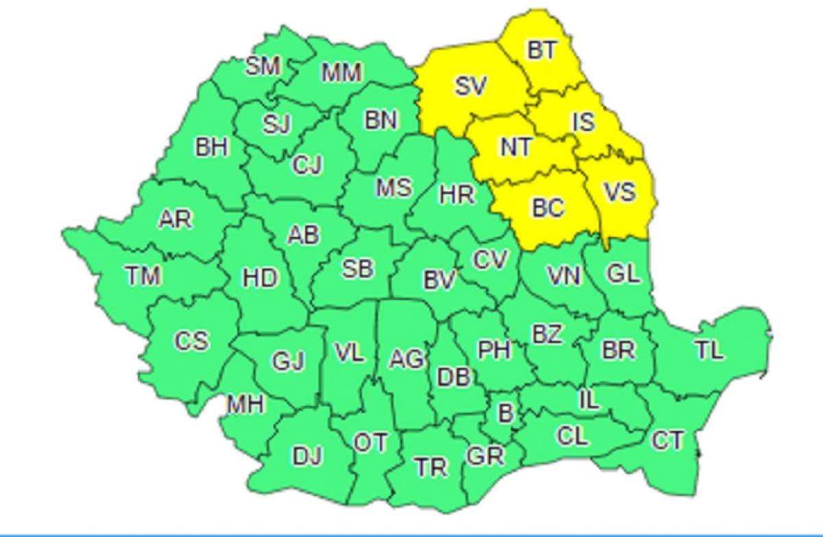 AVERTIZARE METEO: Cod galben de ploi abundente în mai multe judeţe ale ţării