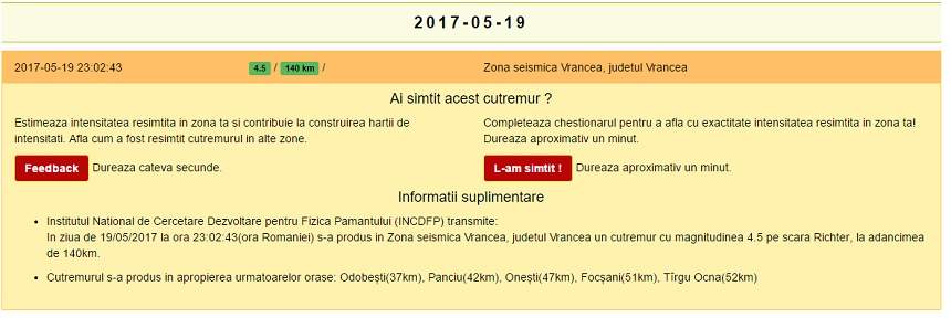 CUTREMUR de 4,5 grade pe scara Richer în România, în această seară