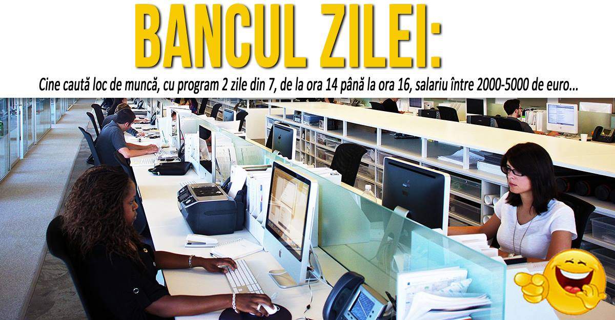 BANCUL ZILEI: ”Anunț angajare! Cine caută loc de muncă, cu program 2 zile din 7...”