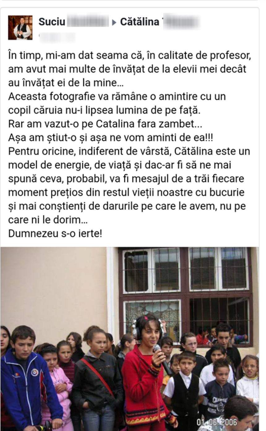 FOTO / Tânăra însărcinată care a murit alături de copilul ei nenăscut dădea lecţii de viaţă la 13 ani! Mesajul trist al unui profesor de-al Cătălinei