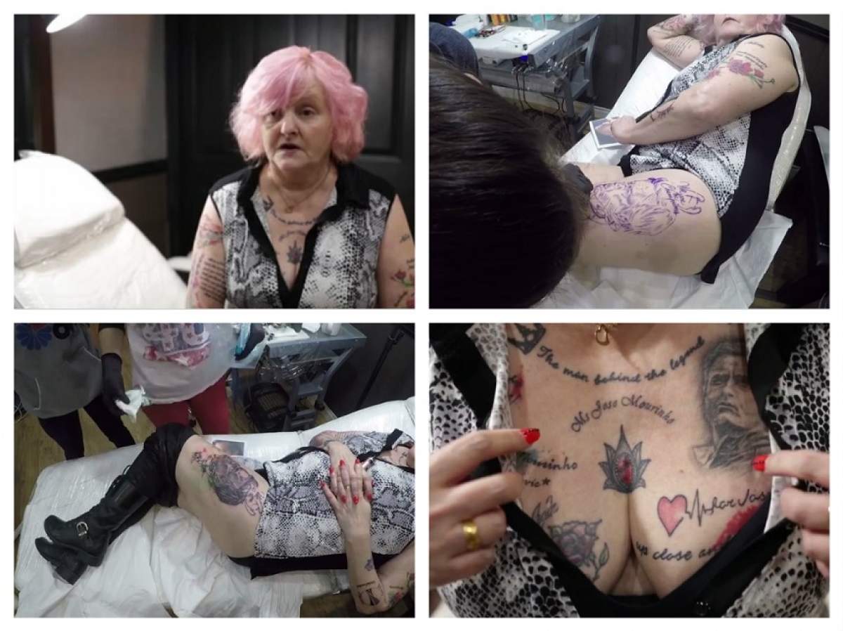 VIDEO / La 59 de ani are pielea flască, dar plină de tatuaje cu idolul său! Şi-ar înşela şi soţul pentru o noapte cu Jose Mourinho