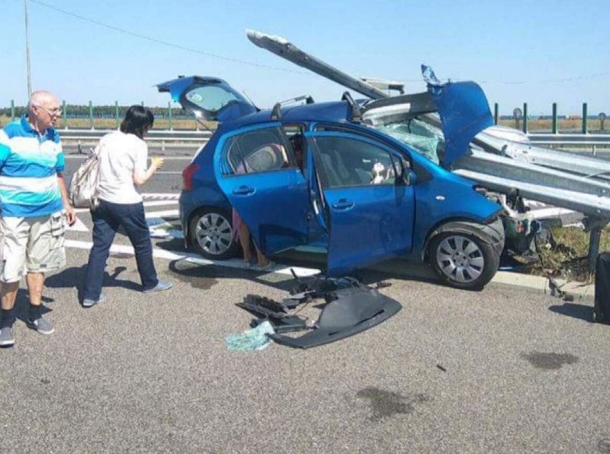 VIDEO / Accident terifiant pe Autostrada Soarelui! Mașina s-a făcut praf