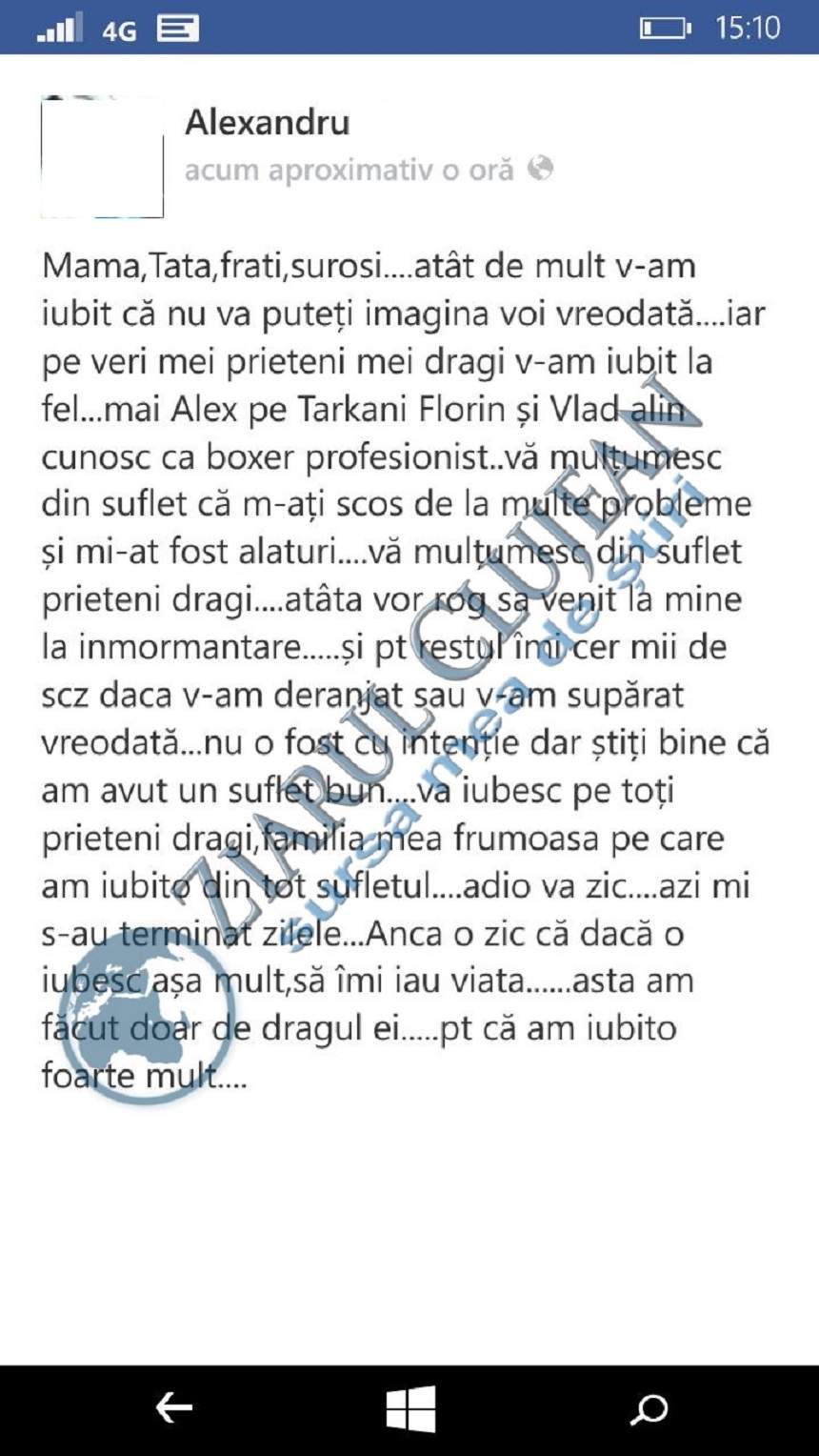 FOTO / Mesajul tulburător de adio al tânărului care și-a tăiat venele din dragoste! În ce stare se află bărbatul