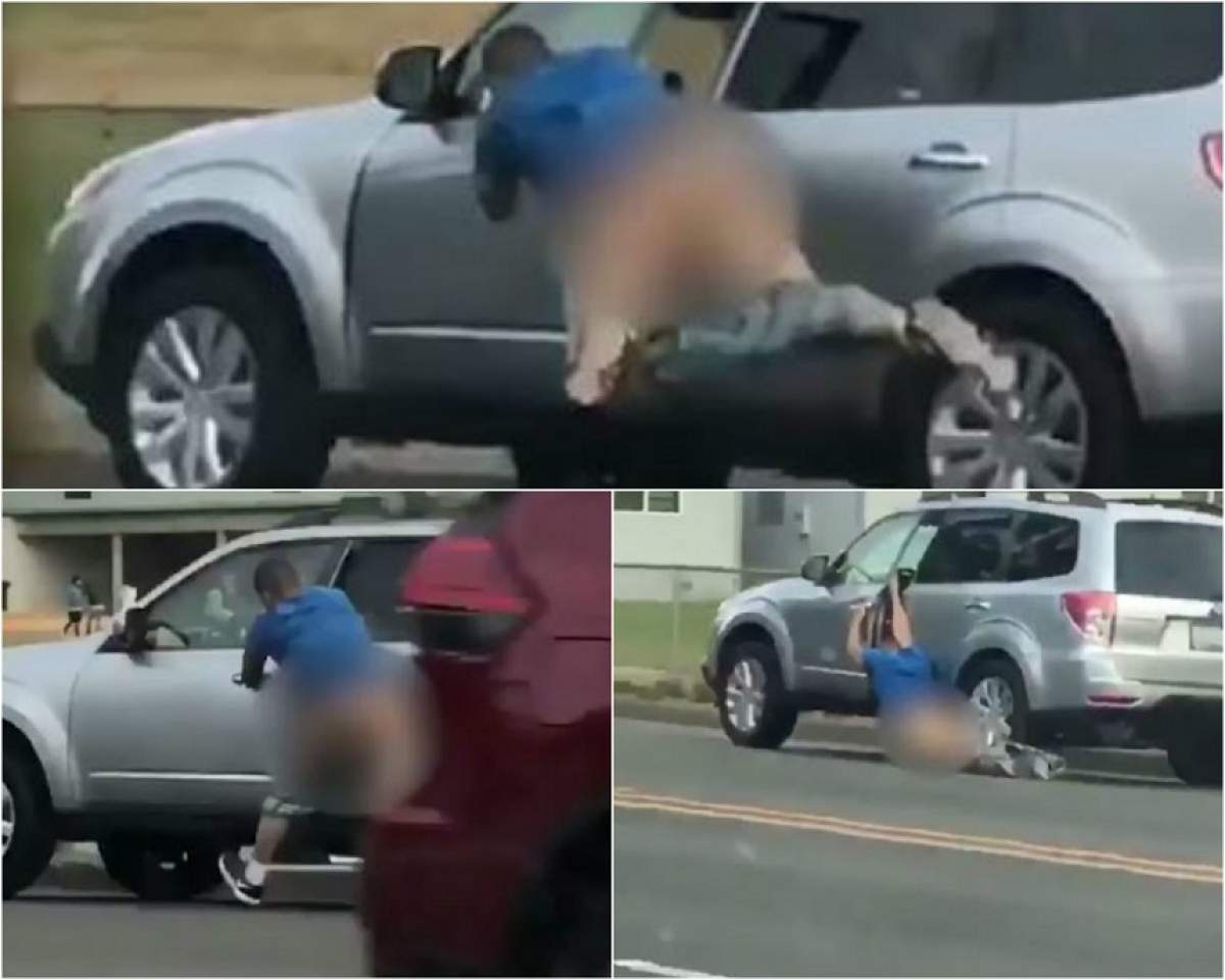 VIDEO / Un bărbat a fost târât în fundul gol cu mașina în mijlocul străzii! Voia să jefuiască șoferul