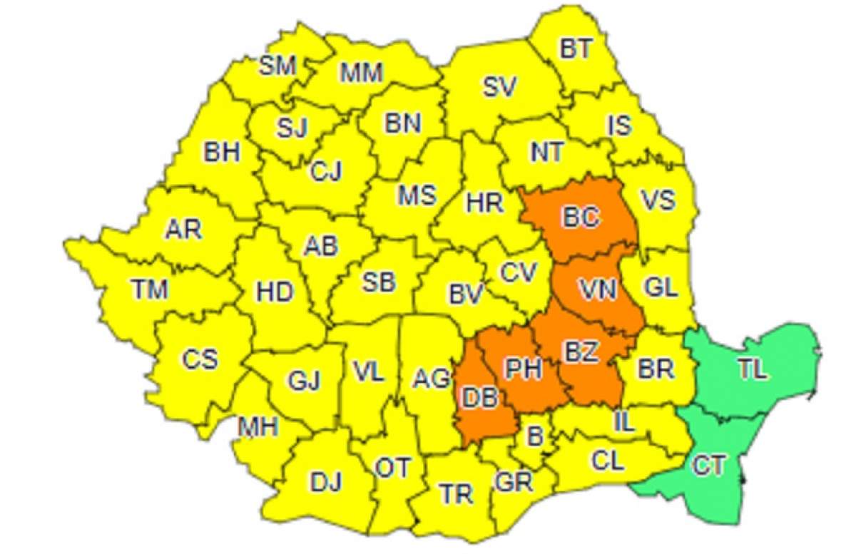 UPDATE: Vreme rea în mai multe judeţe. COD PORTOCALIU de ploaie şi vânt