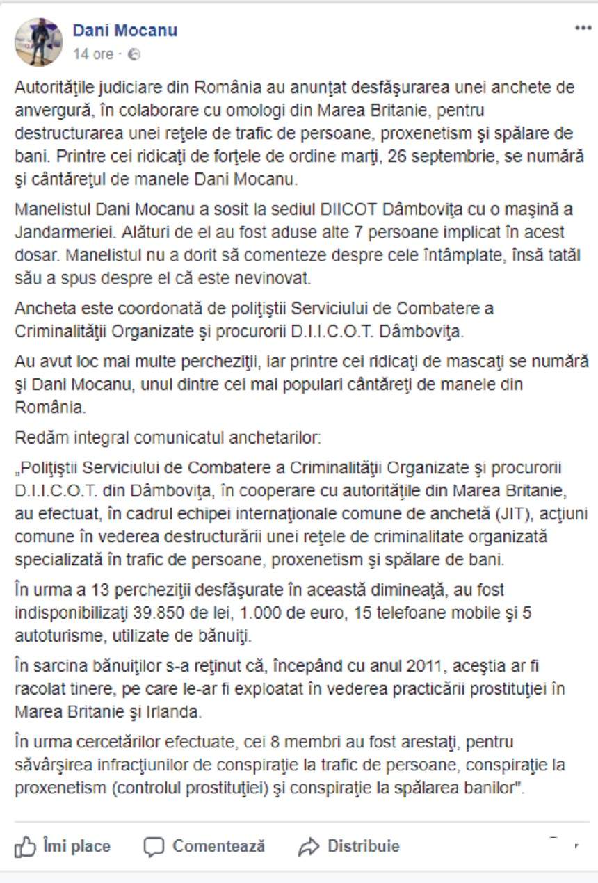 Dani Mocanu, comportament inexplicabil după ce a fost săltat de DIICOT! Ce a făcut manelistul în ultimele ore