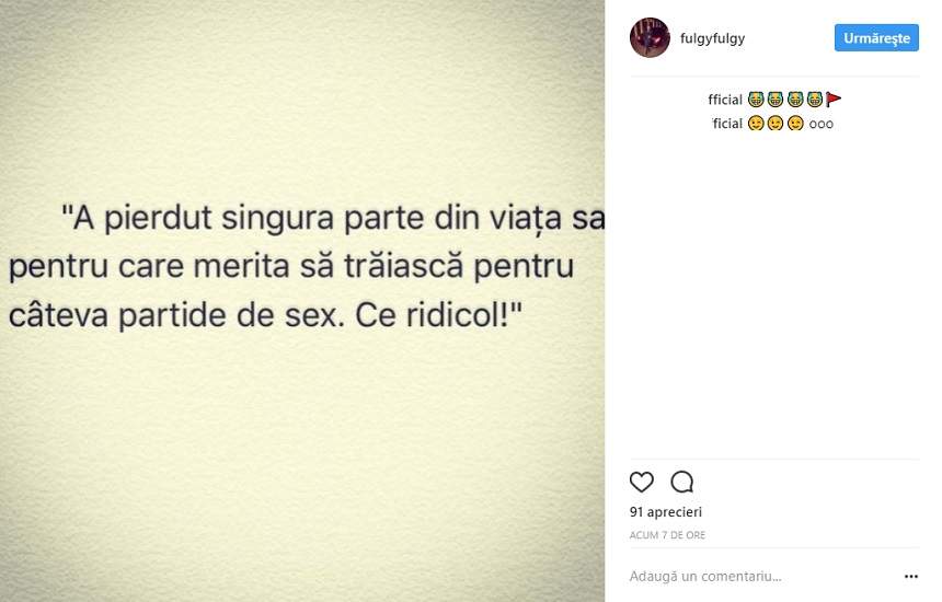 FOTO / Nu mai ştie ce vrea! Fulgy a dezvăluit motivul pentru care s-a despărţit de iubita lui: "Ce ridicol"