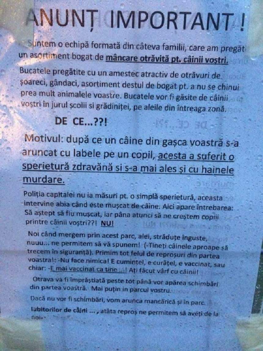 FOTO / Panică printre oamenii din Capitală! Mesajul şi semnul care ar putea să-ţi ucidă patrupezii