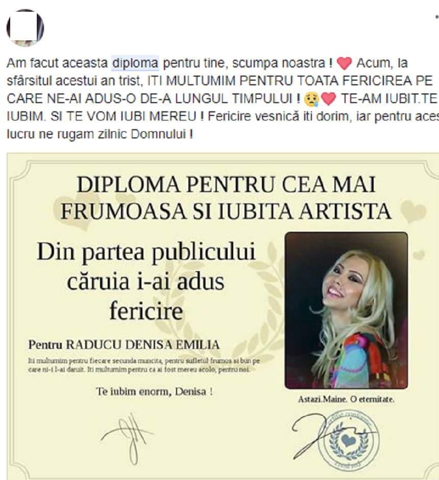 FOTO / Admiratorii Denisei Răducu, gest înduioşător! Ce semn de apreciere i-au dedicat cântăreţei