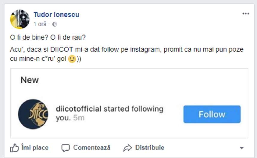 FOTO / Tudor Ionescu, urmărit de DIICOT: "Promit că nu mai..."