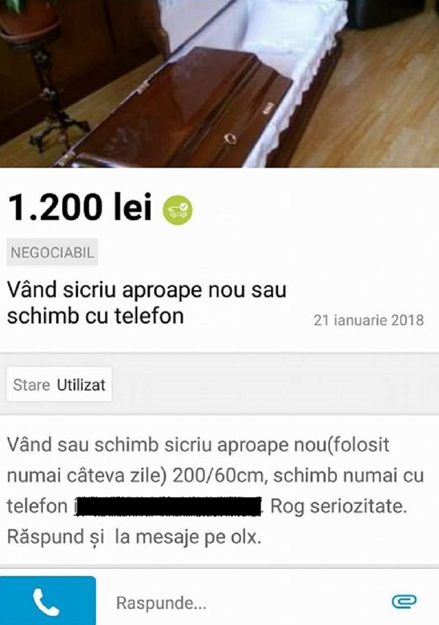 Ofertă năucitoare. Un hunedorean vinde un sicriu "folosit numai câteva zile"