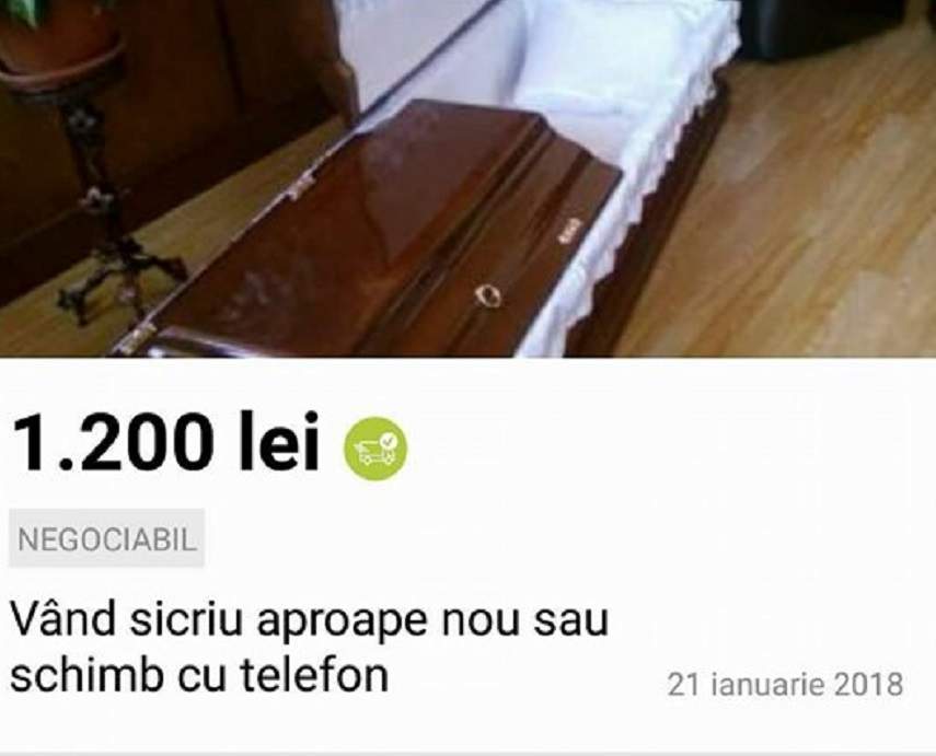 Ofertă năucitoare. Un hunedorean vinde un sicriu "folosit numai câteva zile"