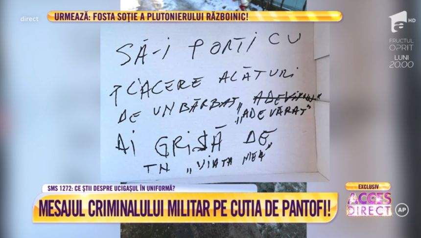 VIDEO / Mesaje terifiante lăsate de militarul care şi-a ucis iubita pe cutiile de pantofi. "E vina mea, îţi doresc tot binele din lume"