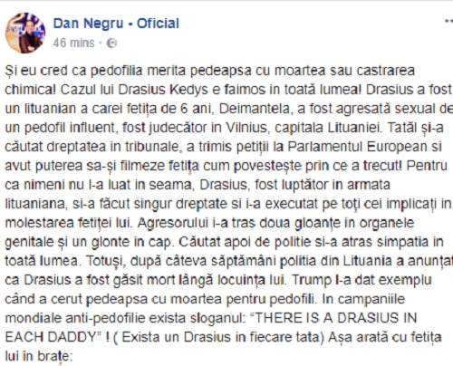 Dan Negru, după ce "polițistul pedofil" a fost reținut: "Pedofilia merită pedeapsa cu moartea sau castrarea chimică"