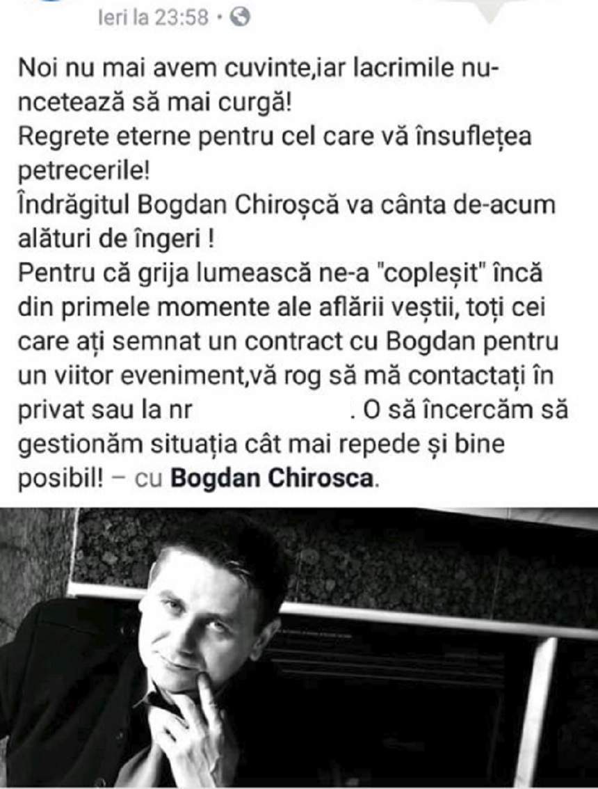 Ce se întâmplă cu cei care au încheiat contracte cu artistul Bogdan Chiroşcă, mort în urma unui accident cu ATV-ul