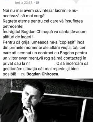 Ce se întâmplă cu cei care au încheiat contracte cu artistul Bogdan Chiroşcă, mort în urma unui accident cu ATV-ul