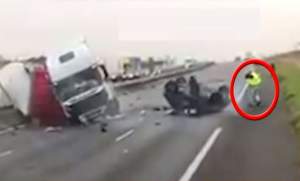 VIDEO / Un român, eroul zilei în Franţa! Petrică a reuşit să scoată o mamă şi doi copii dintre fiarele unei maşini distruse într-un accident!