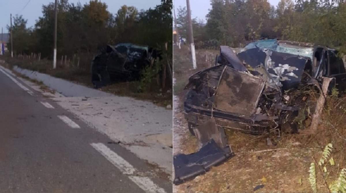 FOTO / Accident grav în Vâlcea. Cinci persoane se aflau în maşina care s-a răsturnat!
