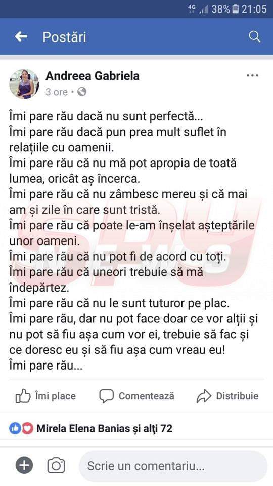 Andreea de la „Insula iubirii” a cedat în urma criticilor care au asaltat-o? A postat asta pe Facebook și a șters-o imediat după