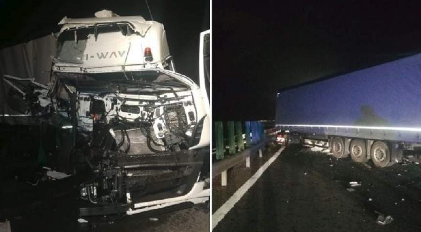 FOTO / Accident foarte grav în Arad, spre vama Nădlac! Două TIR-uri s-au făcut praf, iar un bărbat a rămas încarcerat