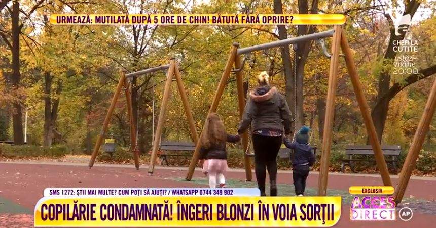 VIDEO / Mamă a doi copii şi însărcinată cu al treilea, pe drumuri! Tânăra riscă să ajungă cu micuţii în stradă